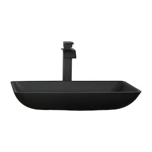 Handmade Countertop Matte Black Glass Rectangular Bathroom Vessel Sink with Faucet and Pop-Up Drain