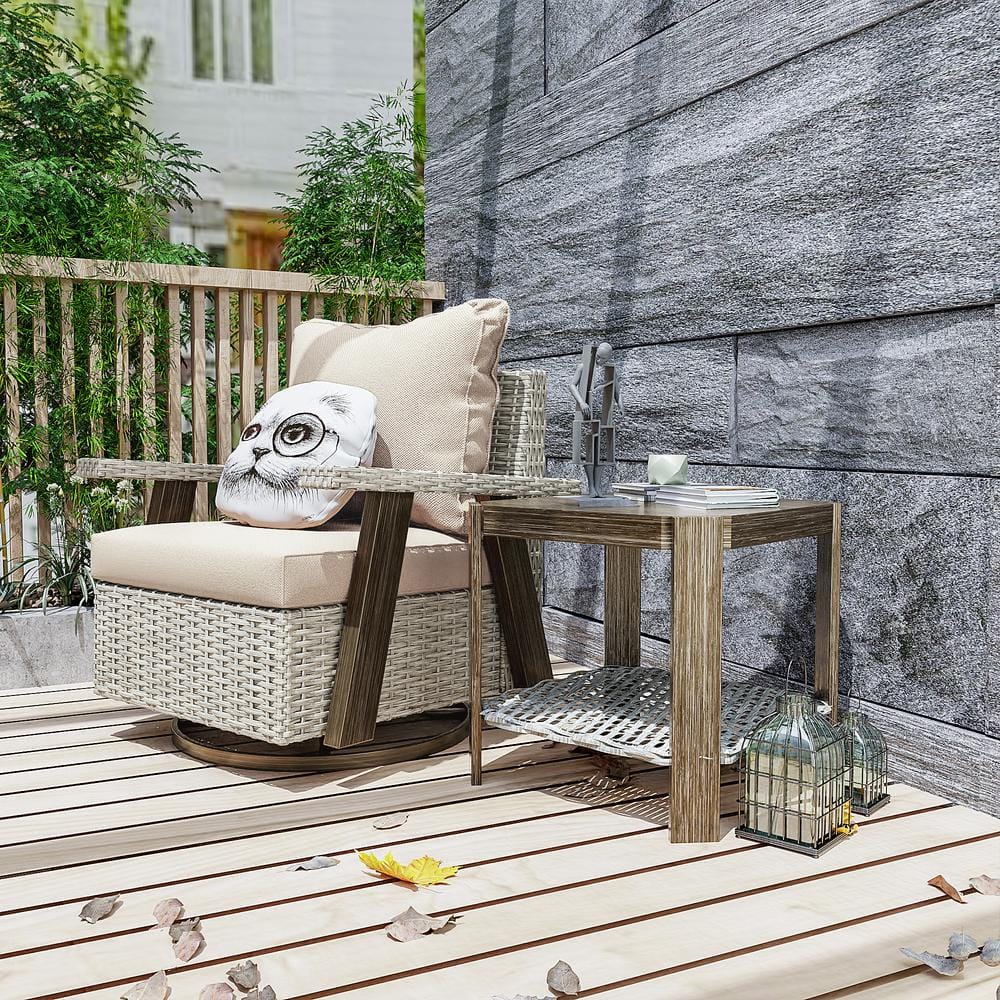 2-Piece Wicker Patio Swivel Outdoor Rocking Chair Set with Cushions and Table price history on PriceWatchPro