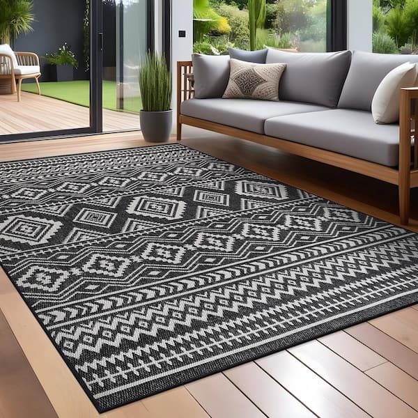 yamagiwa ヤマギワ PATCHED WOODEN FLOOR RUG Beverly Rug 8 X 10 Black White Waikiki Modern Moroccan