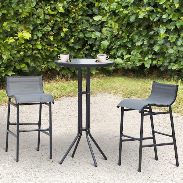 3-Piece Black Metal Outdoor Bistro Set with Round Patio Pub Table