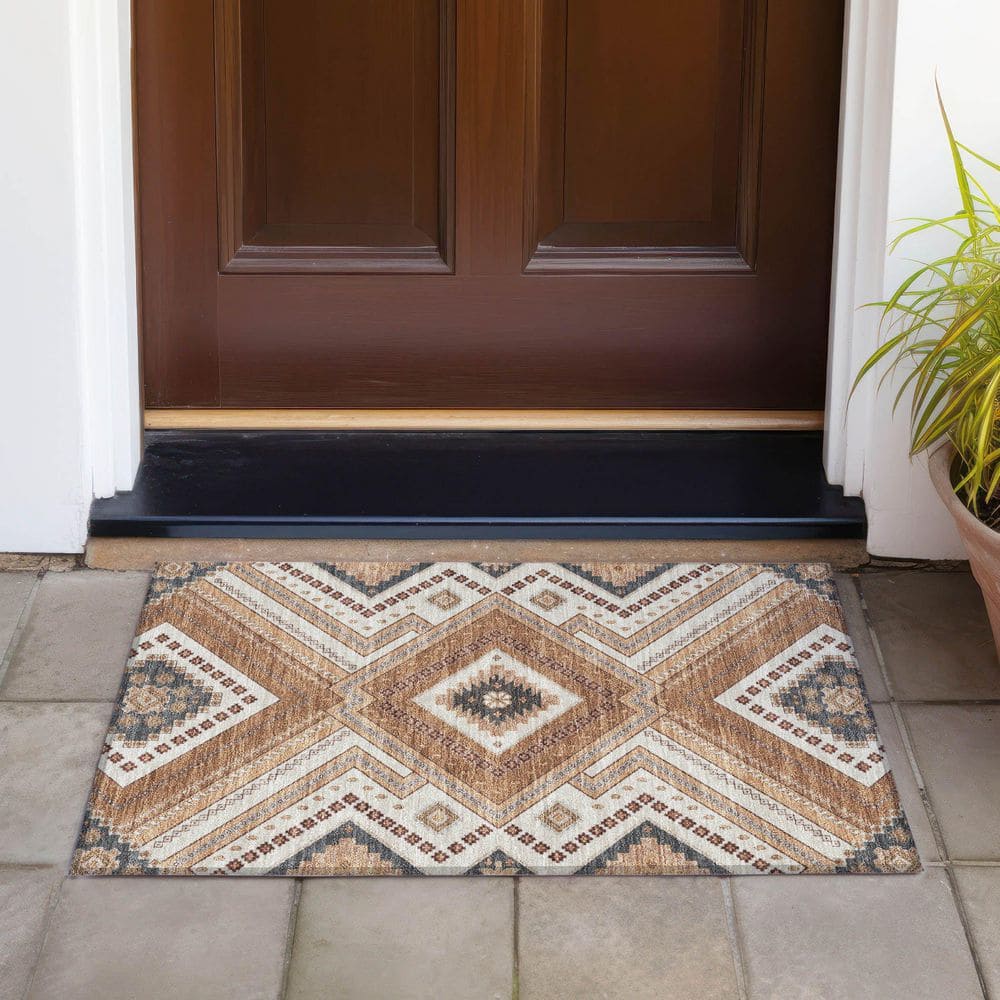 Copper Rectangular Synthetic Washable Indoor/Outdoor Rug 30" x 20"