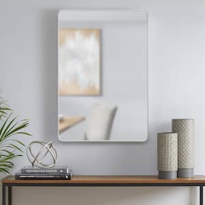 Medium Modern Rectangular Silver Framed Mirror with Rounded Corners (22 in. W x 32 in. H)
