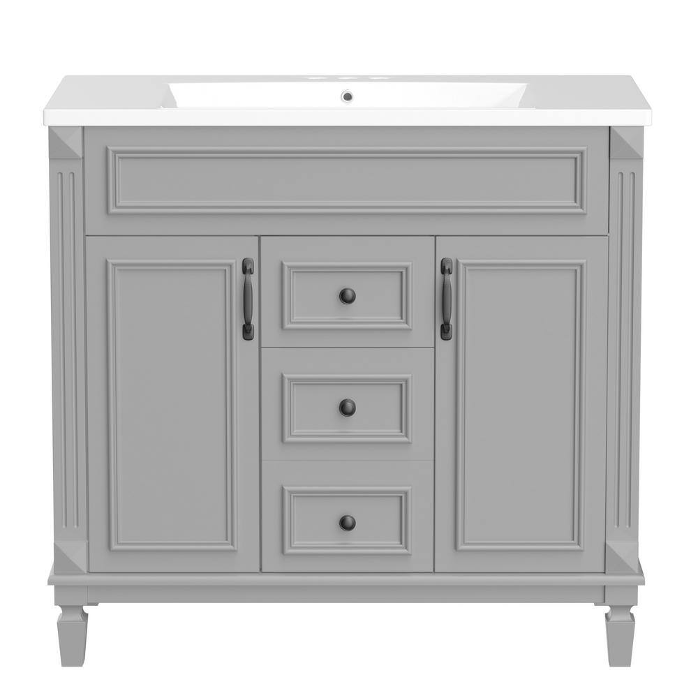 36 in. W x 18.1 in. D x 34 in. H Single Sink Freestanding Bath Vanity in Grey with White Ceramic Top price history on PriceWatchPro