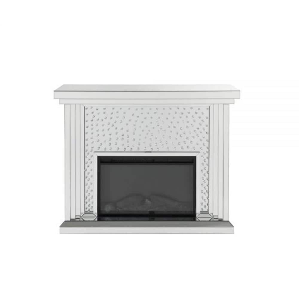 Acme Furniture Nysa 20 in. Freestanding Marble Electric Fireplace TV Stand in Mirrored and Faux Crystals