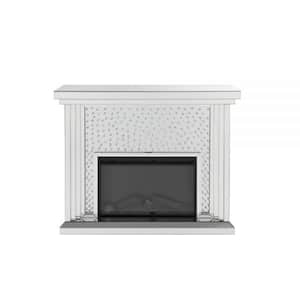 Nysa 20 in. Freestanding Marble Electric Fireplace TV Stand in Mirrored and Faux Crystals