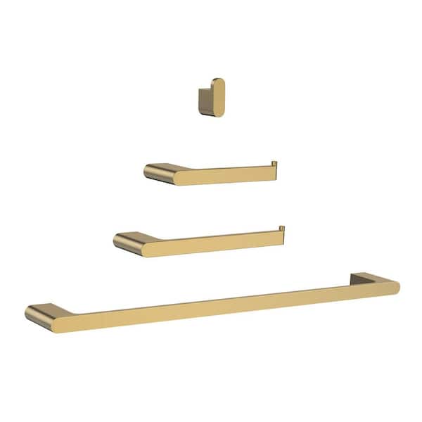 23.6 in. 4-Piece Wall Mount Screw-In Towel Rack Set with Towel Bar, Toilet Paper Holder in Brushed Gold Stainless Steel
