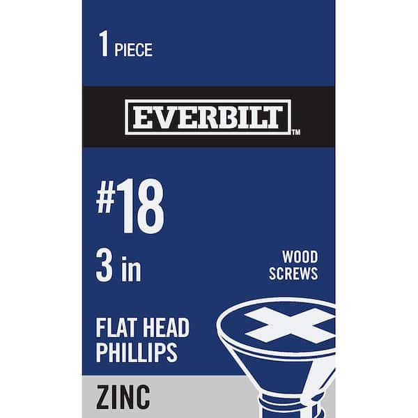 Everbilt #18 x 3 in. Zinc Plated Phillips Flat Head Wood Screw
