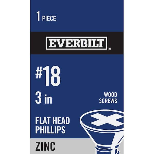#18 x 3 in. Zinc Plated Phillips Flat Head Wood Screw