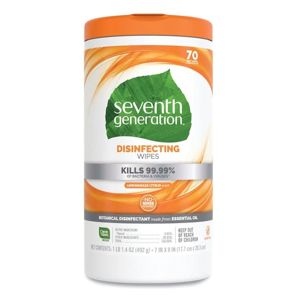 SEVENTH GENERATION Lemongrass Scent Disinfecting and Cleaning Wipes (70-Count), 6 per Carton