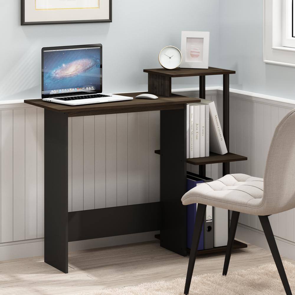 Columbia Walnut Brown Compact Computer Desk with Shelves