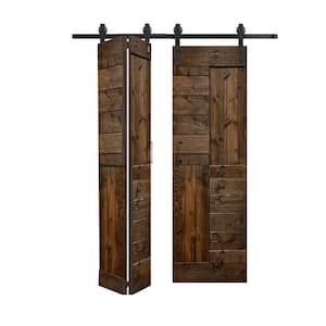 S Style 48in.x84in. (12''X84''X4panels) Dark Walnut Solid Wood Bi-Fold Barn Door With Hardware Kit -Assembly Needed