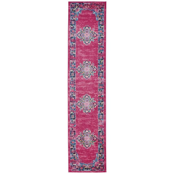 Passion Fuchsia 2 ft. x 10 ft. Bordered Transitional Kitchen Runner Area Rug