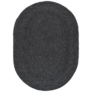Braided Black 4 ft. x 6 ft. Oval Speckled Solid Color Area Rug