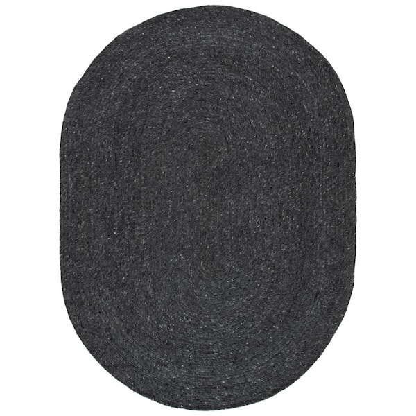 SAFAVIEH Braided Black 6 ft. x 9 ft. Oval Speckled Solid Color Area Rug
