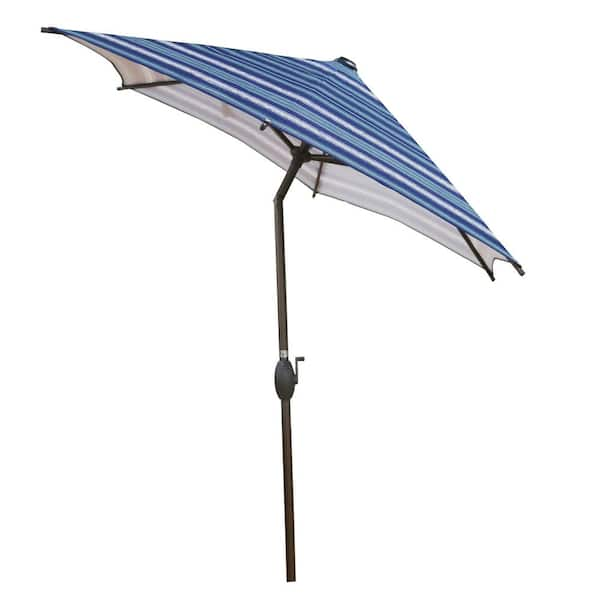 Abba Patio 7-1/2 ft. Round Outdoor Market with Push Button Tilt and Crank Lift Patio Umbrella in Blue Striped