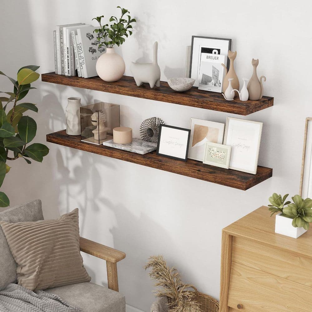 55 in. W x 9.3 in. D Rustic Brown Floating Shelves Decorative Wall ...