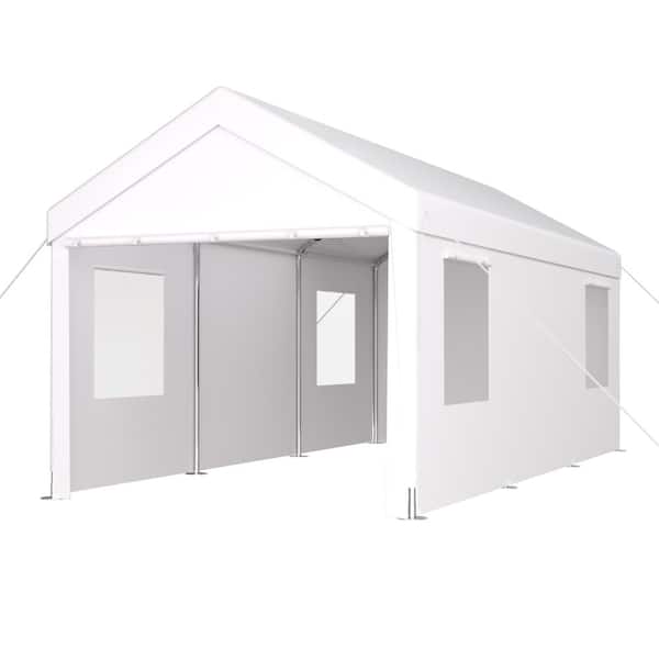 12 ft. x 20 ft. White Portable Garage, Heavy Duty Carport Canopy with 2 Roll-up Doors 4 Ventilated Windows for Car Tools