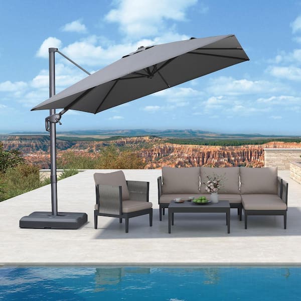 PURPLE LEAF 9 ft. Square Outdoor Patio Cantilever Umbrella Aluminum Offset 360° Rotation Umbrella in Mist Gray