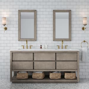 Oakman 72 in. W x 22 in. D x 34.7 in. H Double Sink Bath Vanity in Grey Oak with Carrara White Marble Top with Faucet