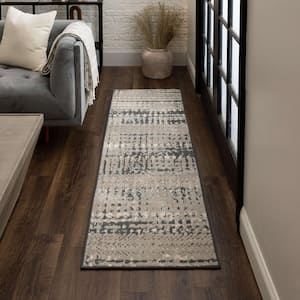 Gaillard Grey 2 ft. 1 in. x 7 ft. 6 in. Modern Contemporary Abstract Striped Runner Rug