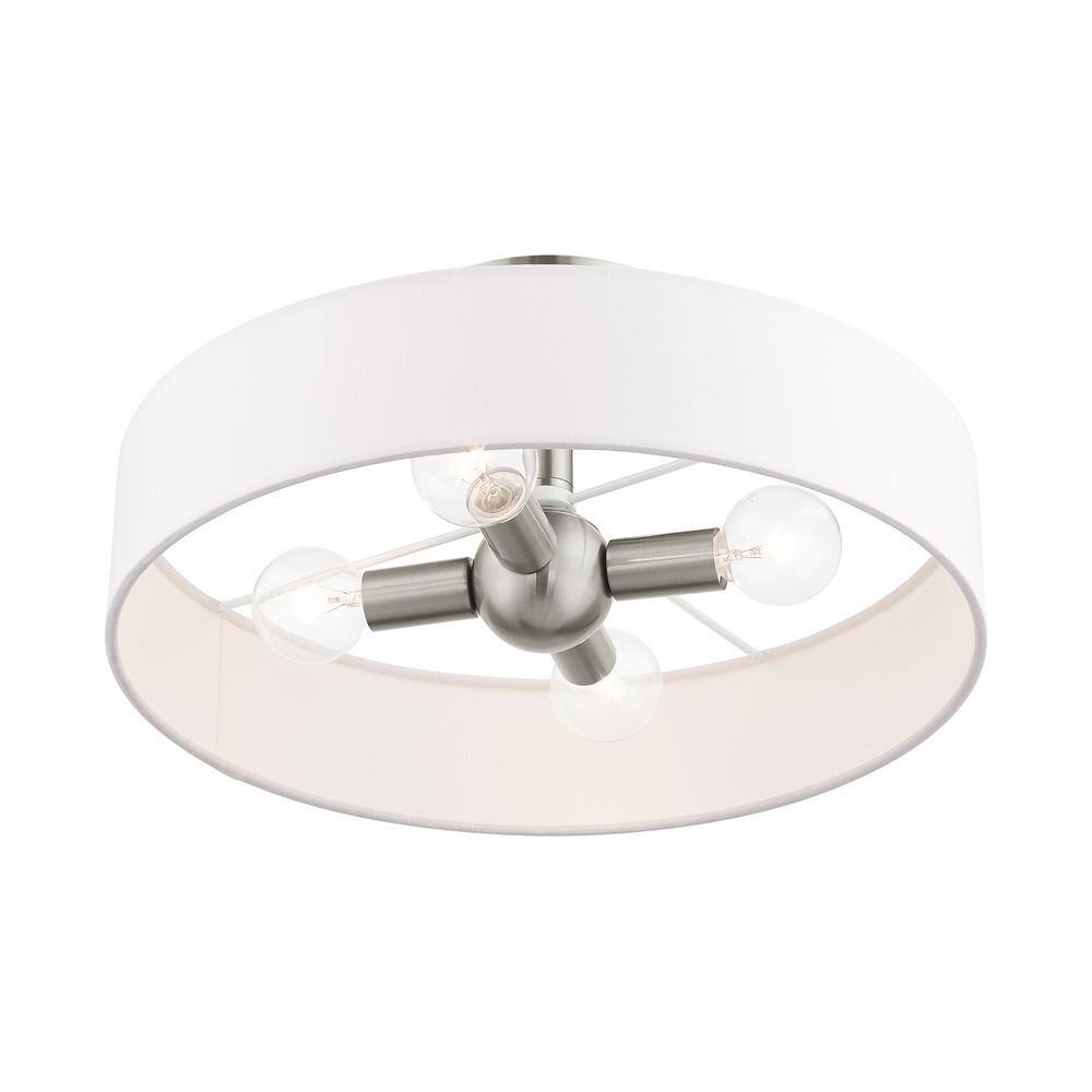 Venlo Brushed Nickel 4-Light Drum Semi-Flush Mount with Off-White Shade