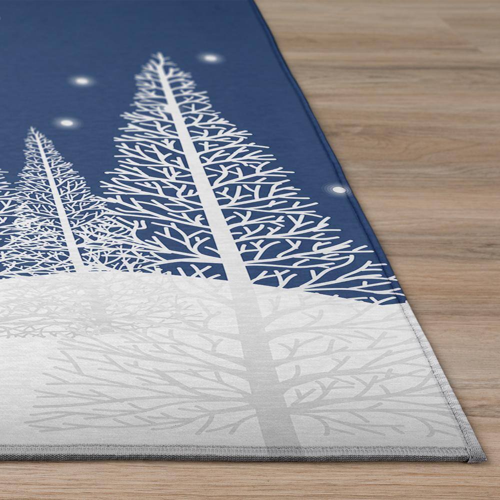 Cozy Winter Blue Rectangular Washable Holiday Rug 3' x 5'