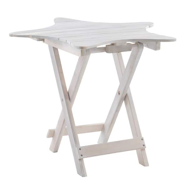 Linon Home Decor Sawyer Whitewash Starfish Wood Folding Outdoor Accent Table