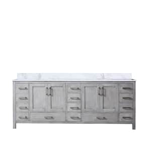 Jacques 84 in. W x 22 in. D Distressed Grey Double Bath Vanity and Carrara Marble Top