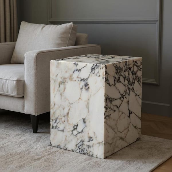 15.00 in. Ivory Square Marble End Table