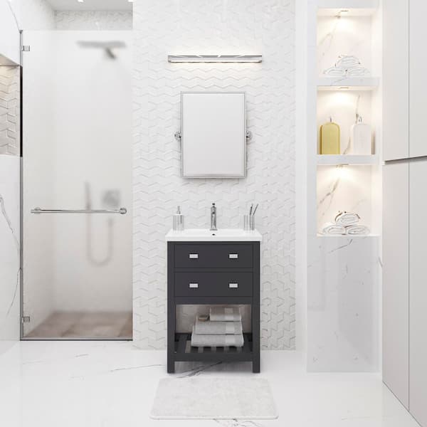 VIOLA 24 in. W Bath Vanity in Dark Espresso with Ceramic Vanity Top in White with Integrated White Basin