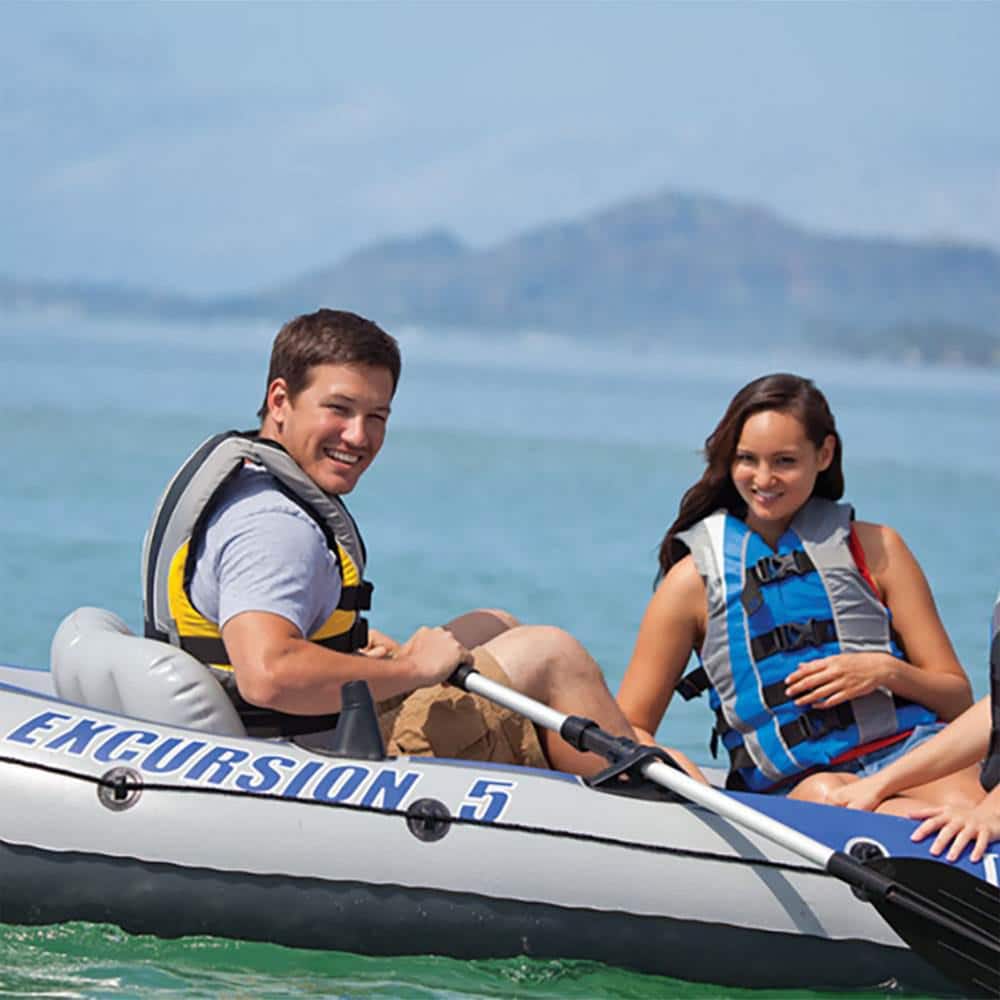 Intex 5-Person Gray Inflatable Fishing Boat Set with Motor