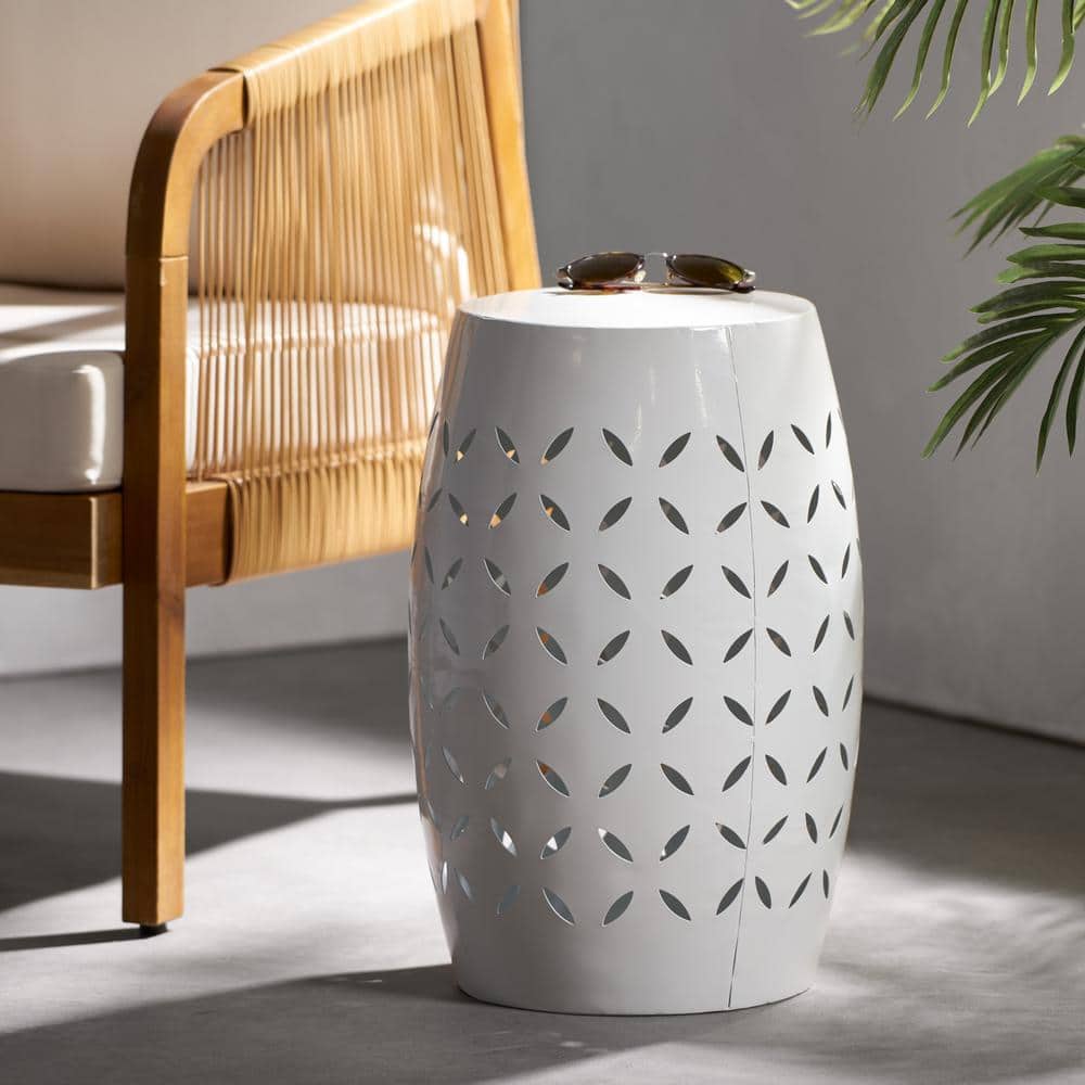 White Iron 12.25" Round Outdoor Patio Side Table