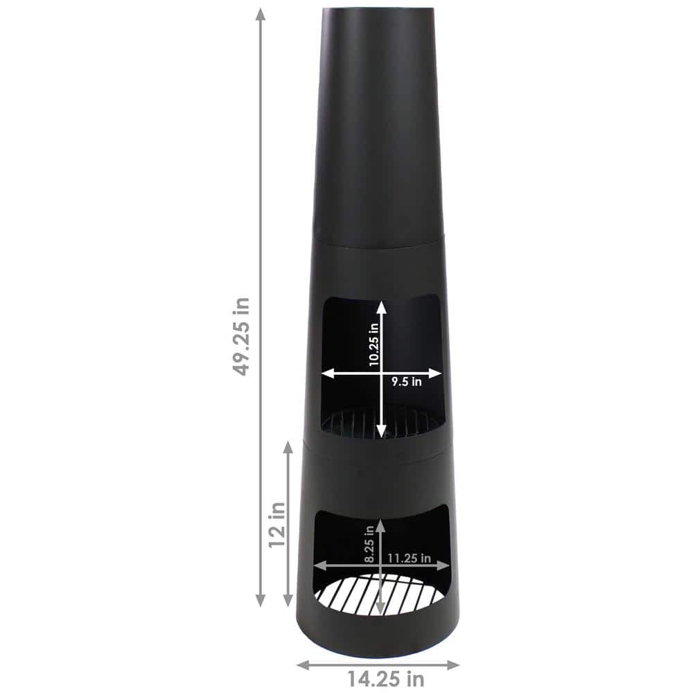 49-Inch Black Steel Wood-Burning Chiminea with Log Storage