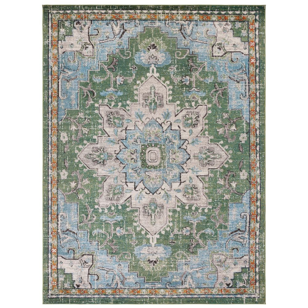 Madison Green and Turquoise Stain-Resistant Area Rug