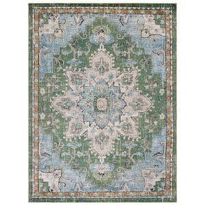 Madison Green/Turquoise 12 ft. x 18 ft. Border Geometric Floral Medallion Area Rug