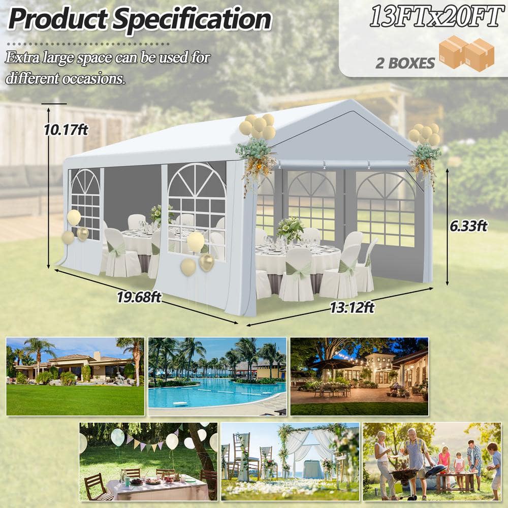 Large White Galvanized Steel Outdoor Party Tent with Removable Sidewalls