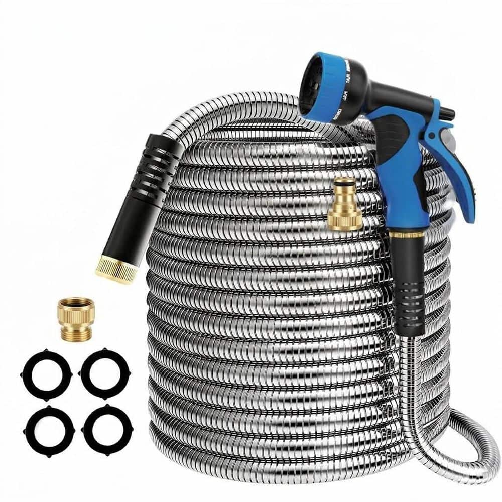 3/4 in. x 100 ft. Heavy-Duty Metal Garden Hose Flexible Stainless Steel Water Hose with 10-Pattern Nozzle price history on PriceWatchPro