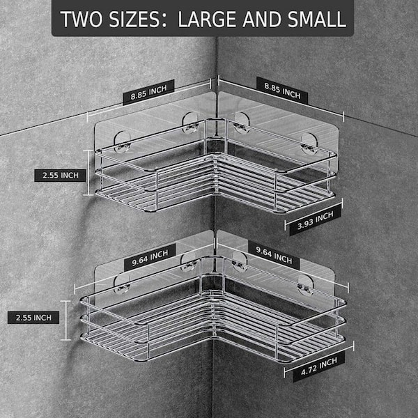 Dracelo 2-Pack Silver Adhesive Stainless Steel Corner Shower Caddy Storage  Shelf with 4 Hooks B08HH1XFHR - The Home Depot