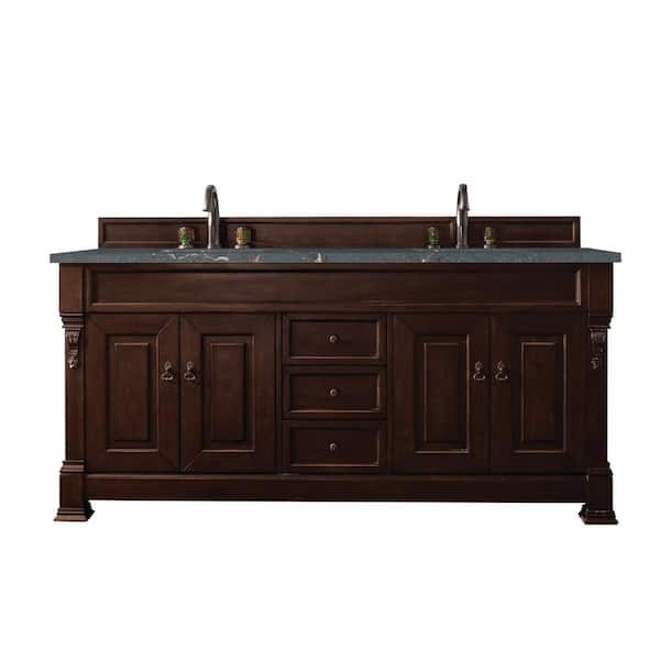 James Martin Vanities Brookfield 72.0 in. W x 23.5 in. D x 34.3 in. H Double Bath Vanity in Burnished Mahogany with Parisien Bleu Quartz Top