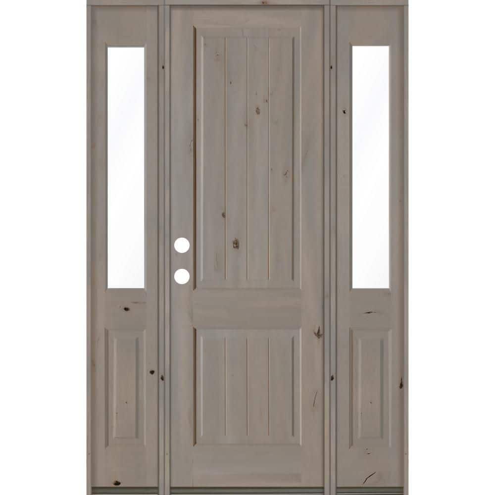 60 in. x 96 in. Rustic Knotty Alder Square Top Right-Hand/Inswing Clear Glass Grey Stain Wood Prehung Front Door w/DHSL price history on PriceWatchPro