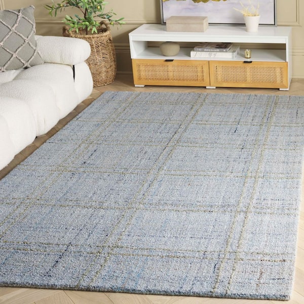 Abstract 6 ft. x 6 ft. Blue/Gray Geometric Plaid Square Area Rug