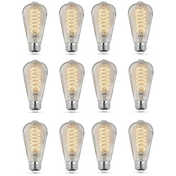 Feit Electric 60-Watt Equivalent ST19 Dimmable Spiral Filament Clear Glass E26 Vintage Edison LED Light Bulb, Bright White (12-Pack)