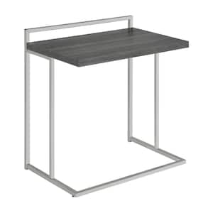 23.5 in. Weathered Grey and Satin Nickel Rectangular Wood Top Snack Table