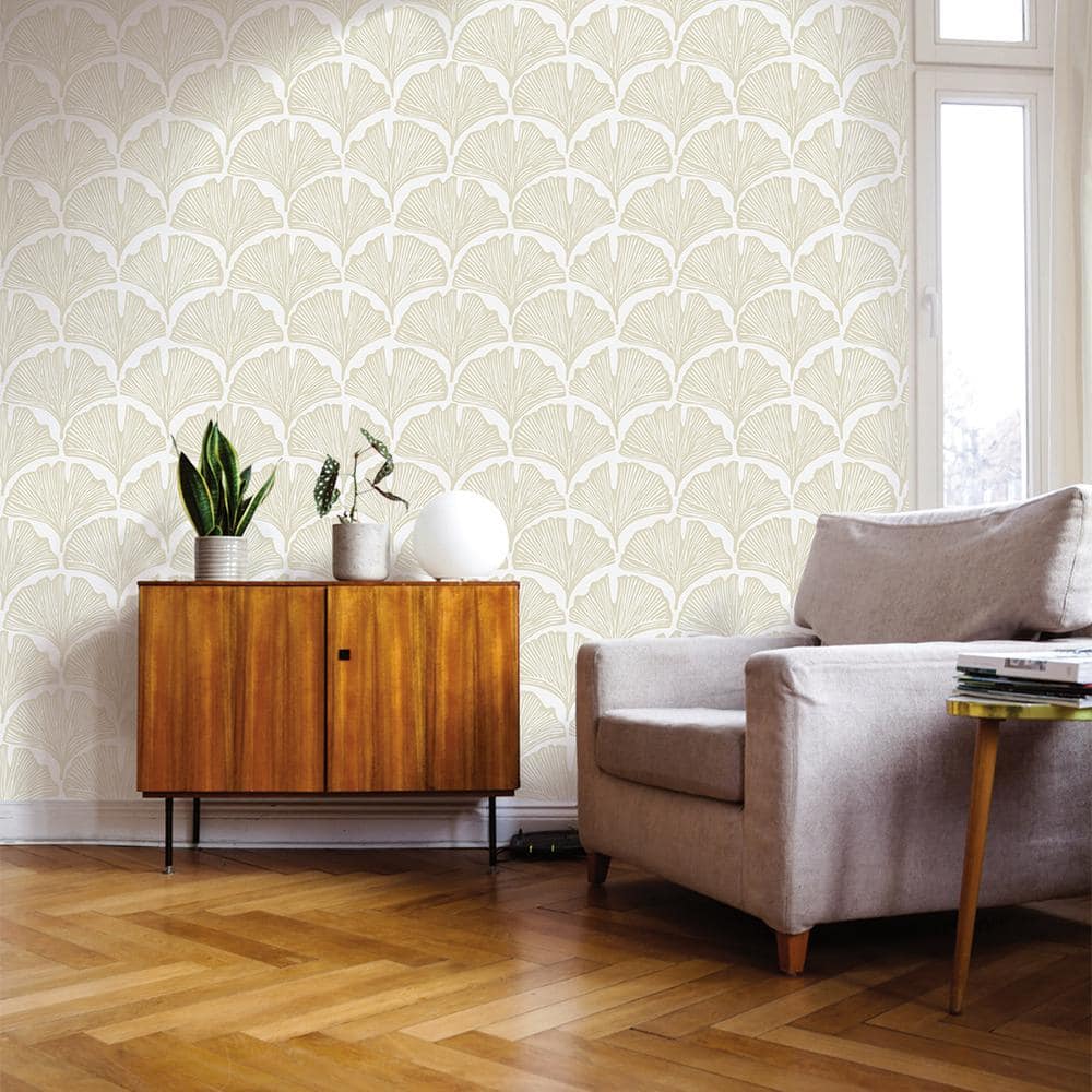 Waverly White Palm Damask Peel and Stick Wallpaper Roll