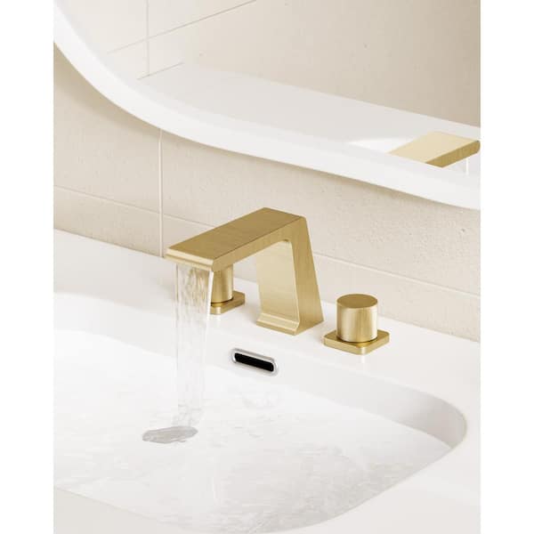 YAWWALK Double Handle Deck-Mount Roman Tub Faucet with Anti-slip in Brushed Gold (Valve Included)
