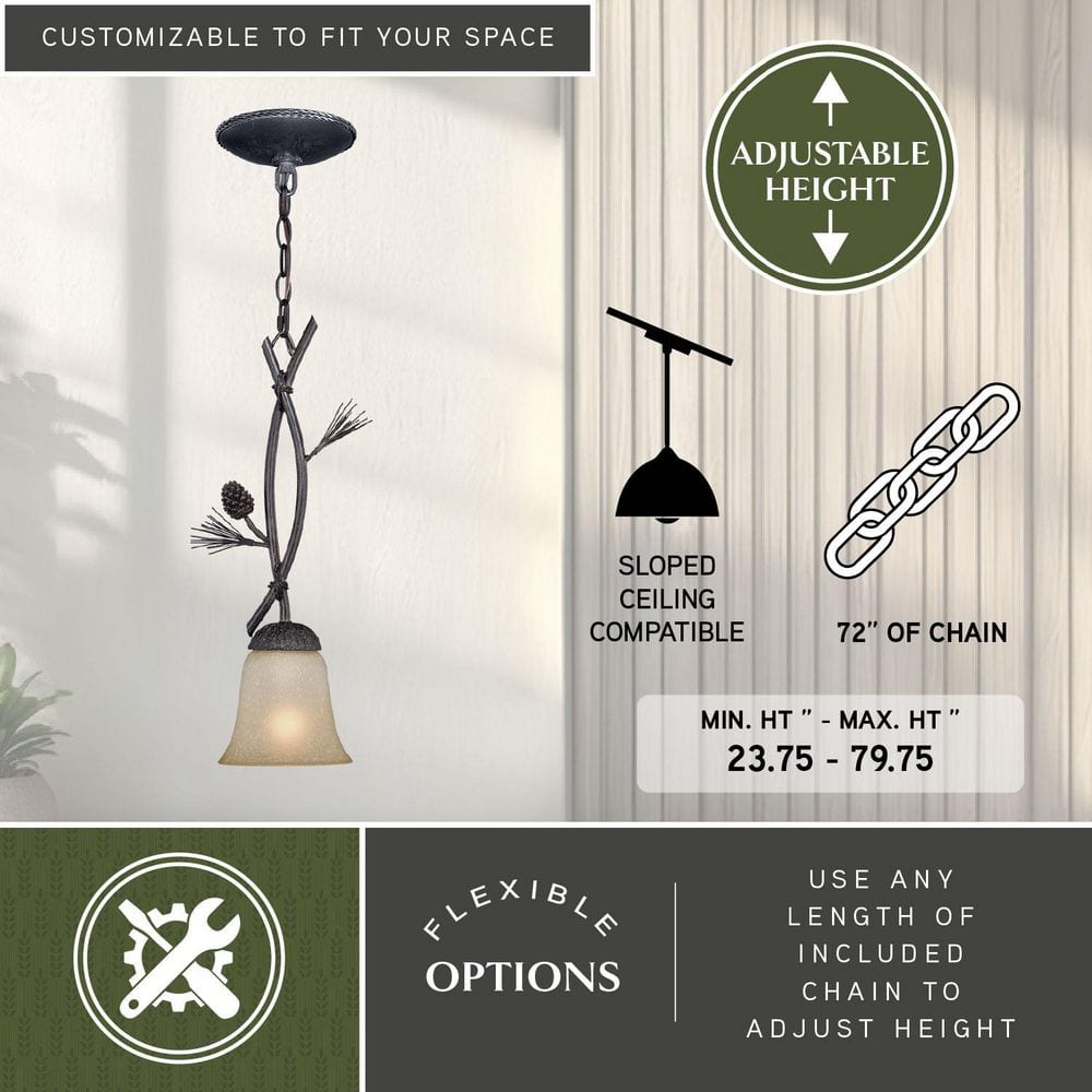 Black Walnut Rustic Glass Mini Pendant Light