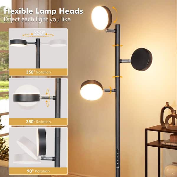 BeamBox 66 in. 36W Black LED Tree Floor Lamp with Remote and Touch