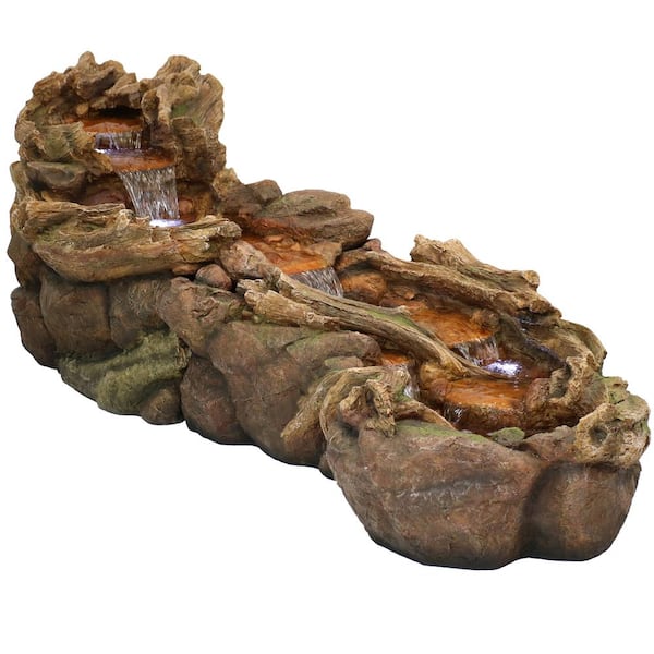 Sunnydaze Flowing Driftwood Falls Outdoor Cascade Water Fountain with LED Lights