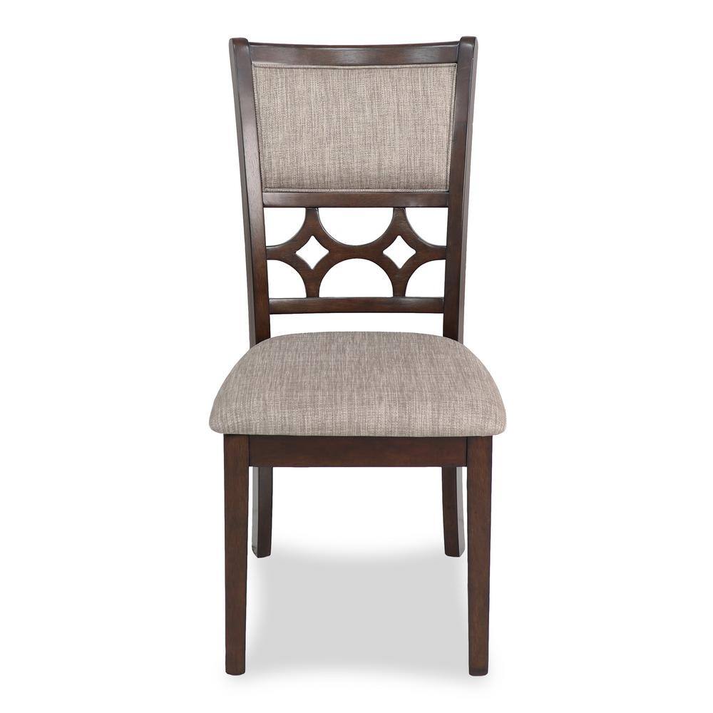 Cherry Brown Round Wood Dining Set with 4 Chairs