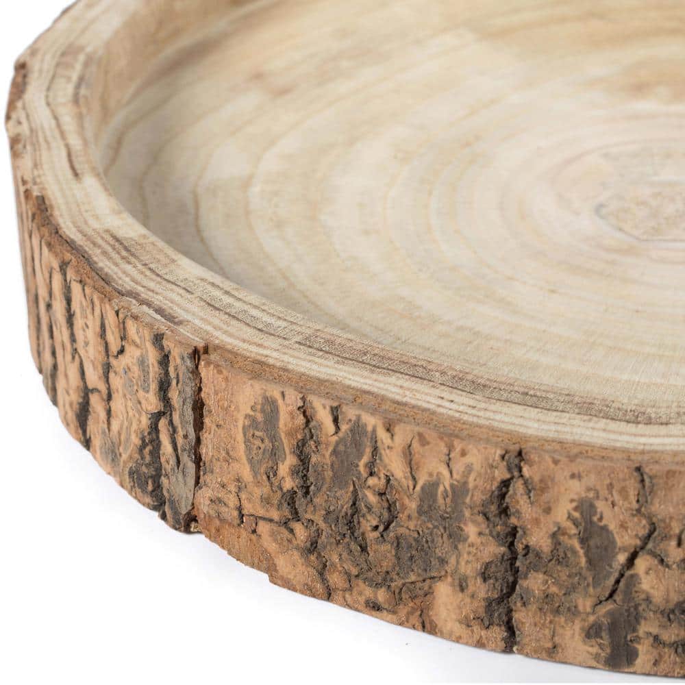Rustic Paulownia Wood Tree Bark 18" Display Tray